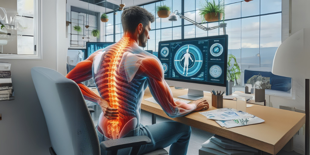 ergonomía para hombres - hombre en el escritorio de la computadora