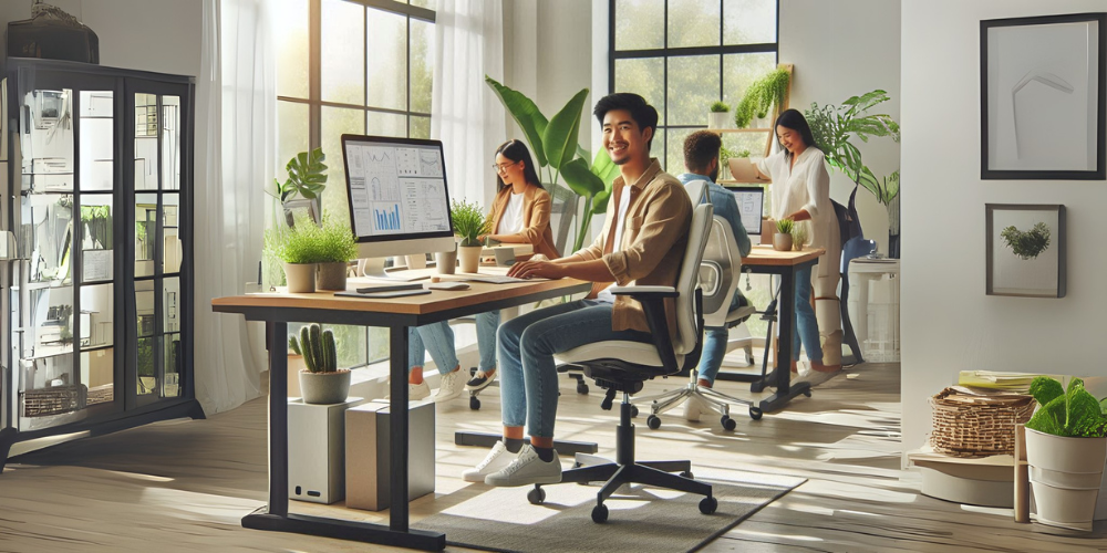 espacio de trabajo ergonómico hombre en la oficina en la estación de trabajo