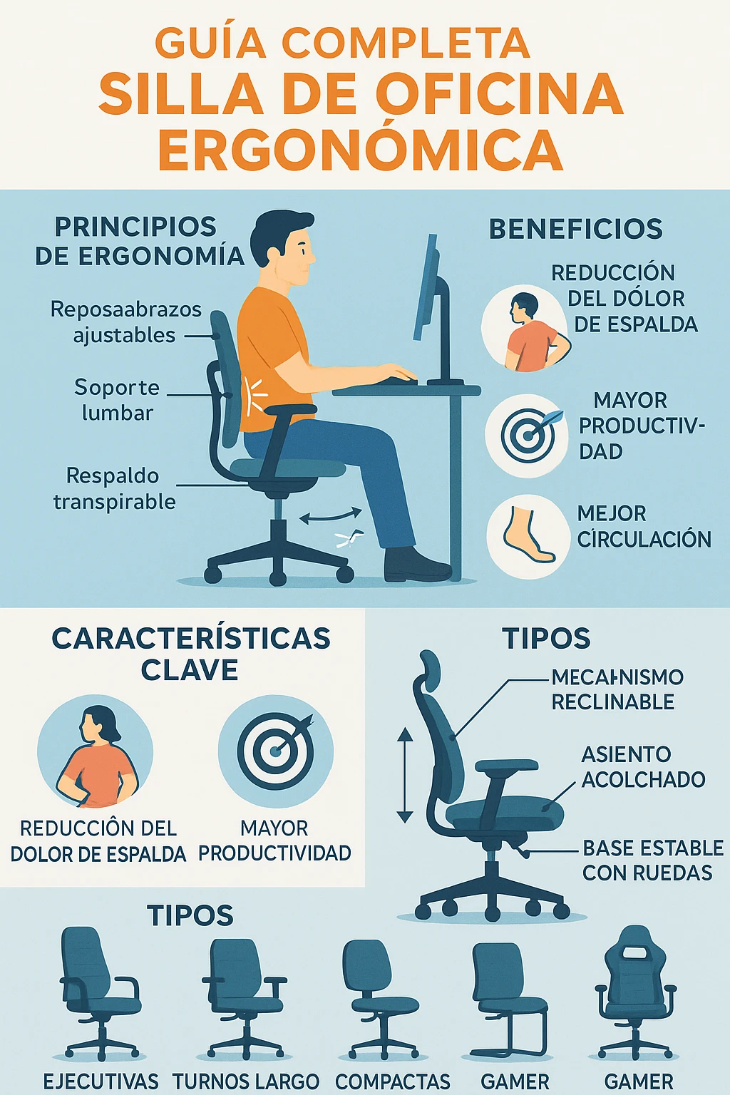 silla de oficina ergonomica - tipos