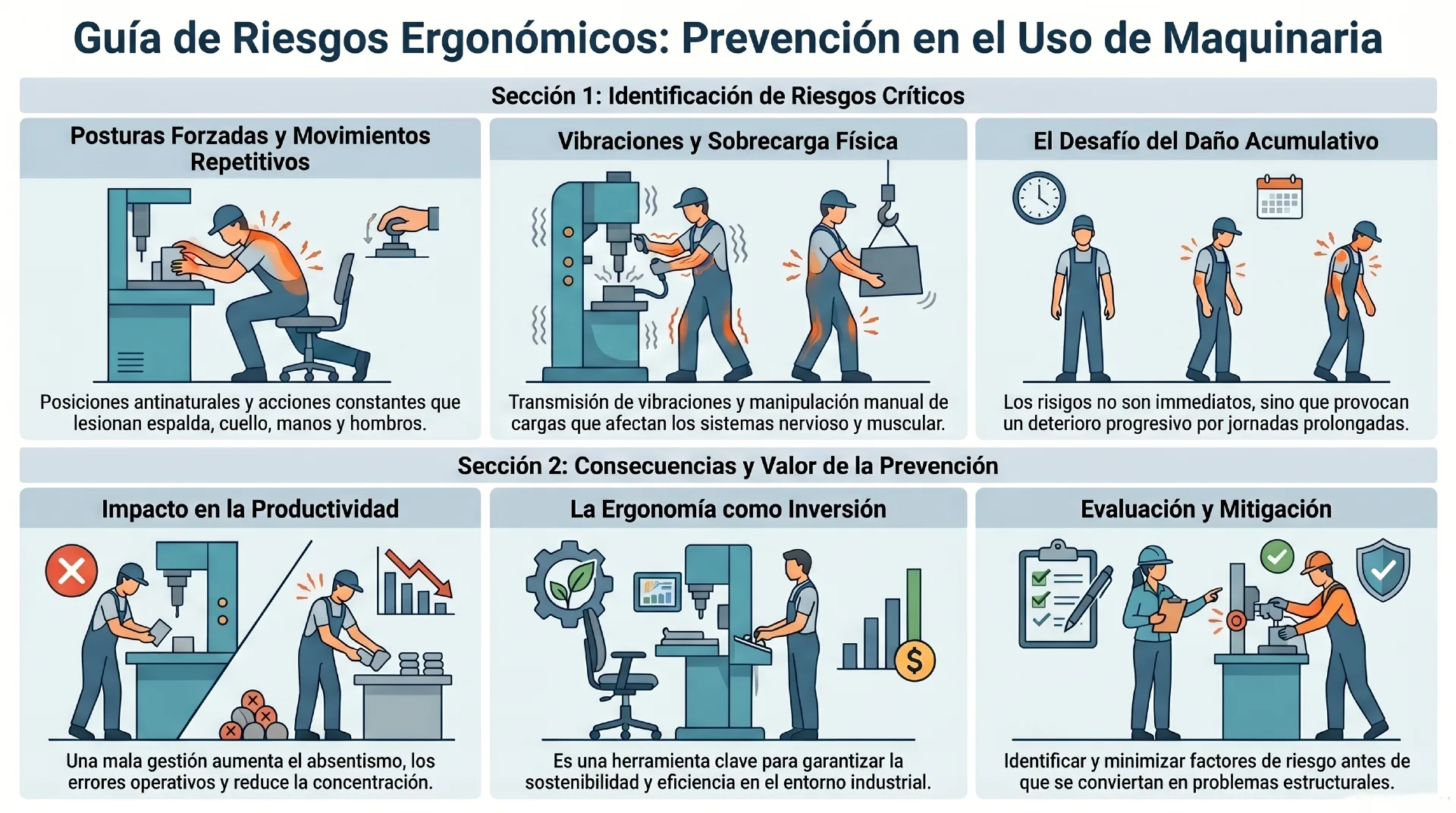 Principales riesgos ergonómicos en el uso de maquinaria
 - ergonomía y operarios y maquinaria