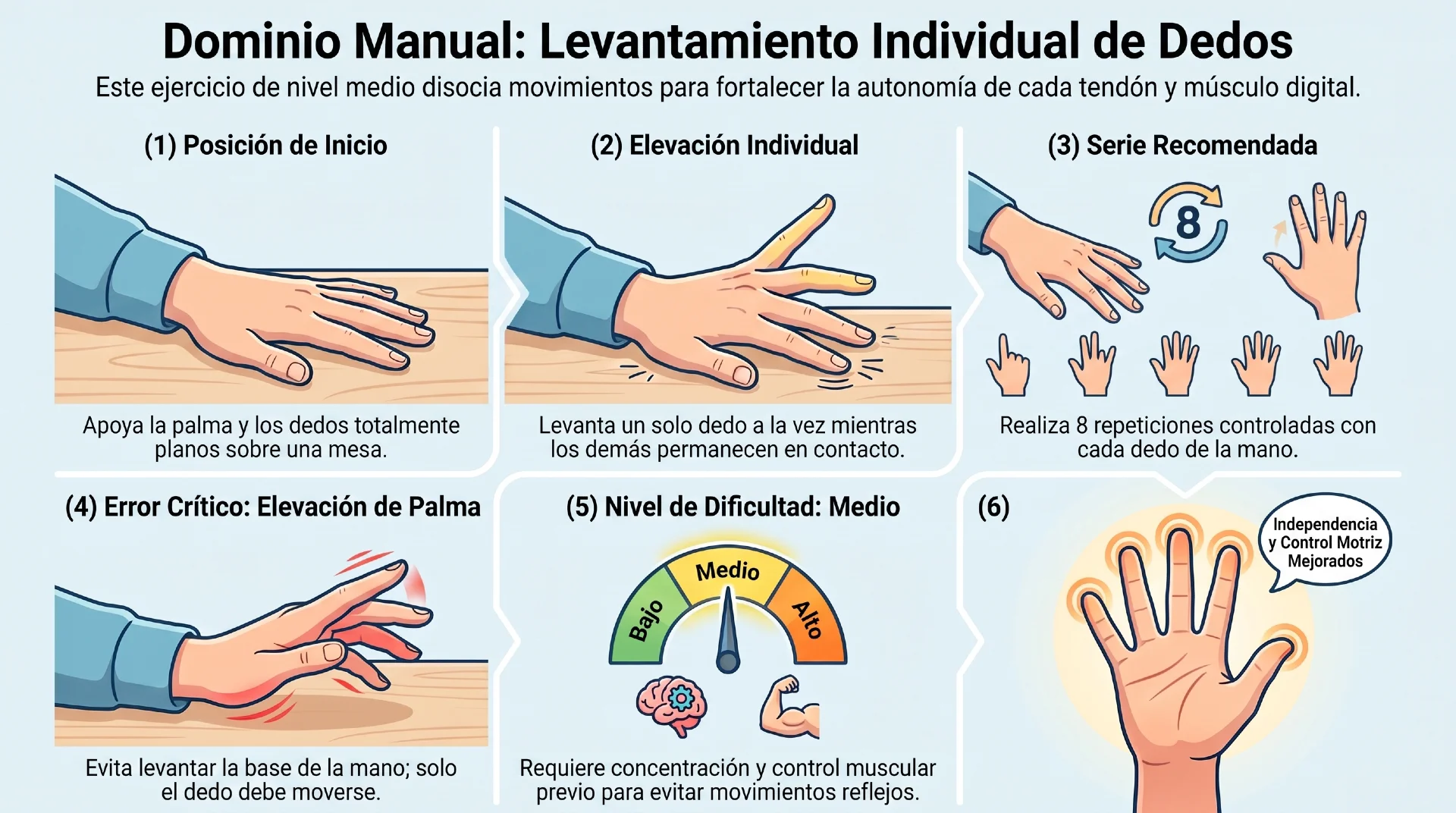 ejercicios para las manos - Levantamiento individual de dedos