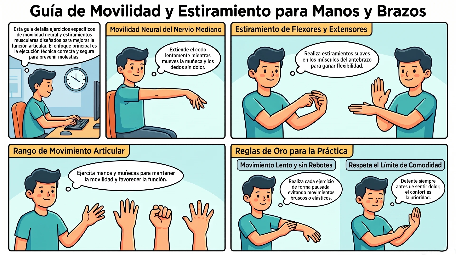 Infografías - Ejercicios para el hormigueo en las manos y el síndrome del túnel carpiano