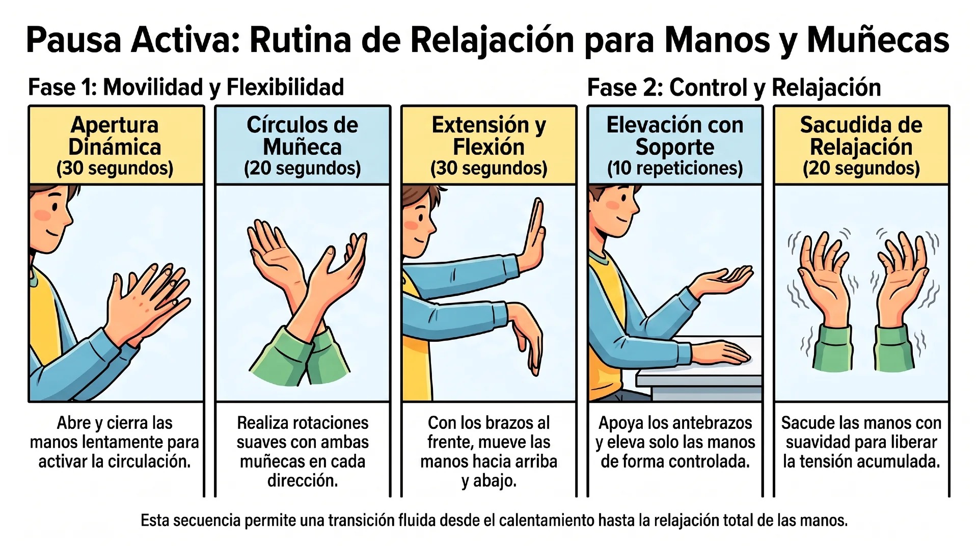 Infografías - Ejercicios para las manos y muñecas en personas que trabajan con ordenador