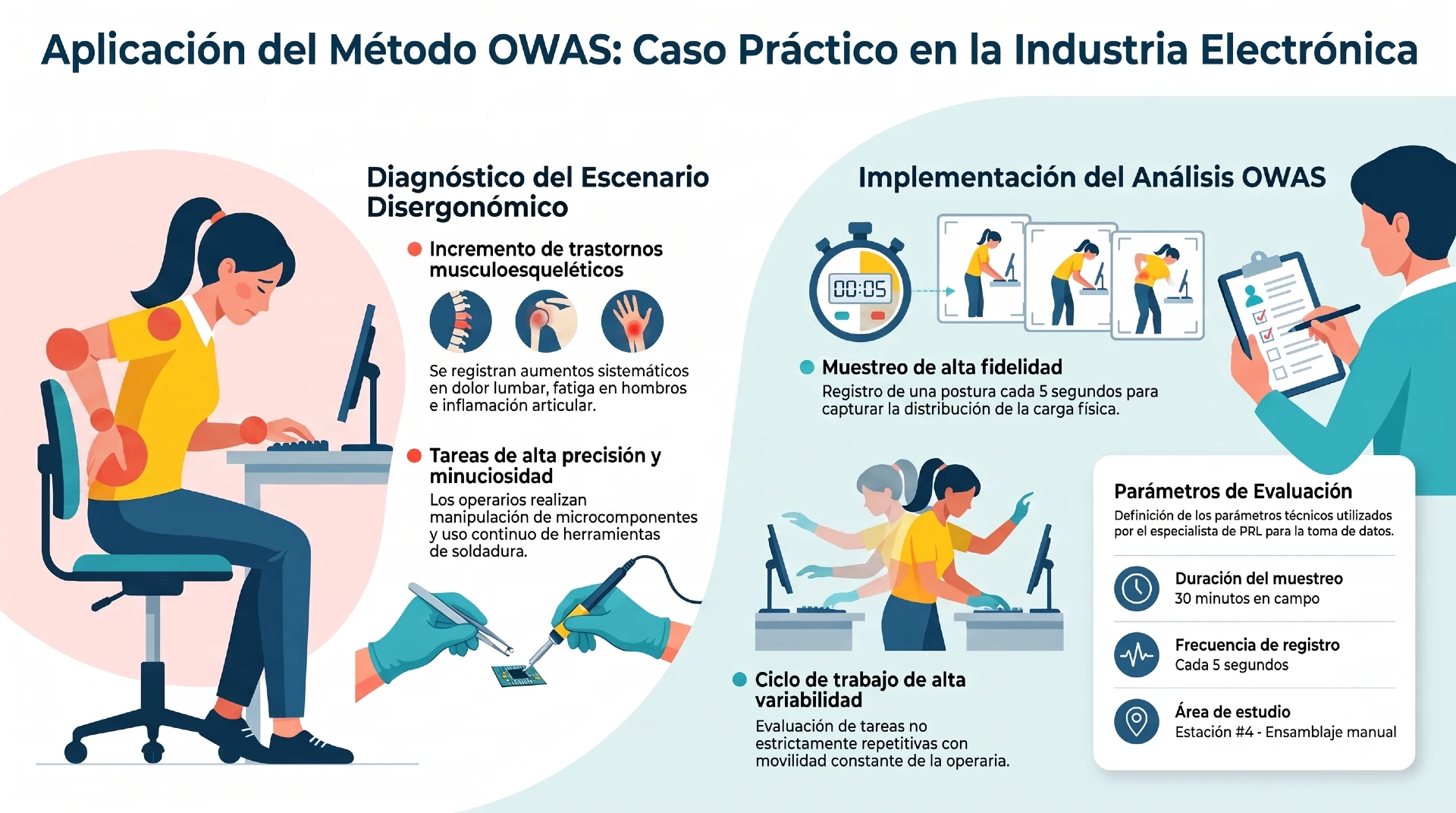 Método owas ejemplo práctico en la industria electrónica - Infografías
