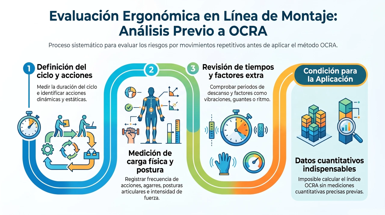 trabajador en una línea de montaje - método OCRA