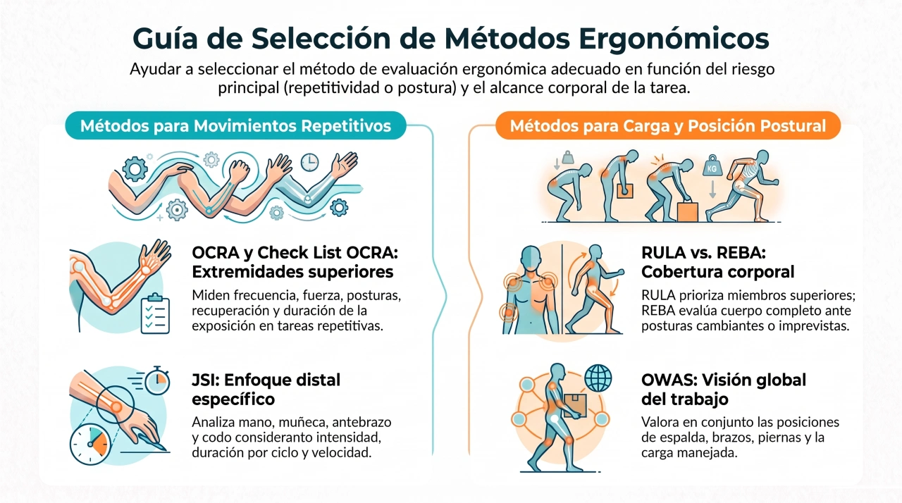 Método OCRA frente a RULA, REBA, OWAS y JSI